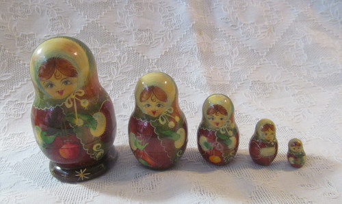 5pc hand painted - painted, wooden